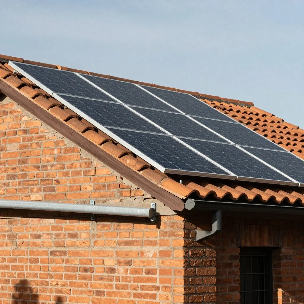 Paneles solares montados sobre techo de tejas