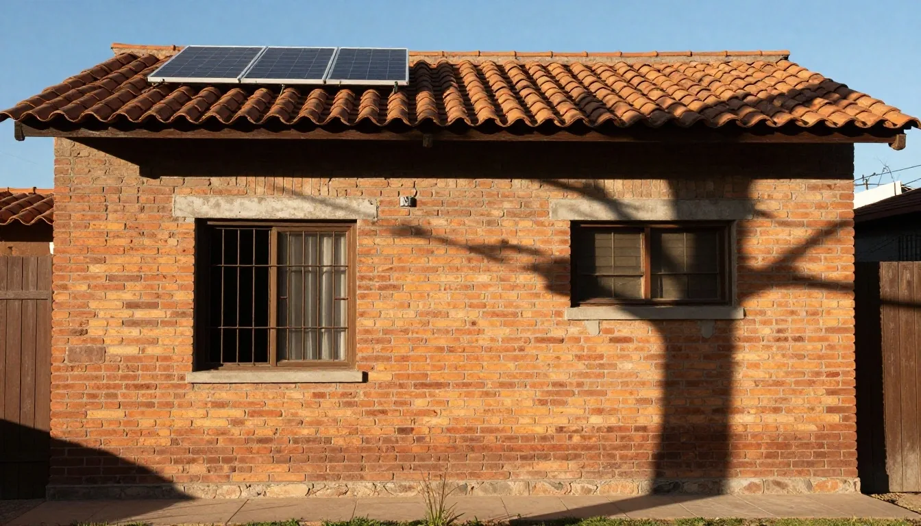 Techo de casa argentina bajo sol fuerte de tarde