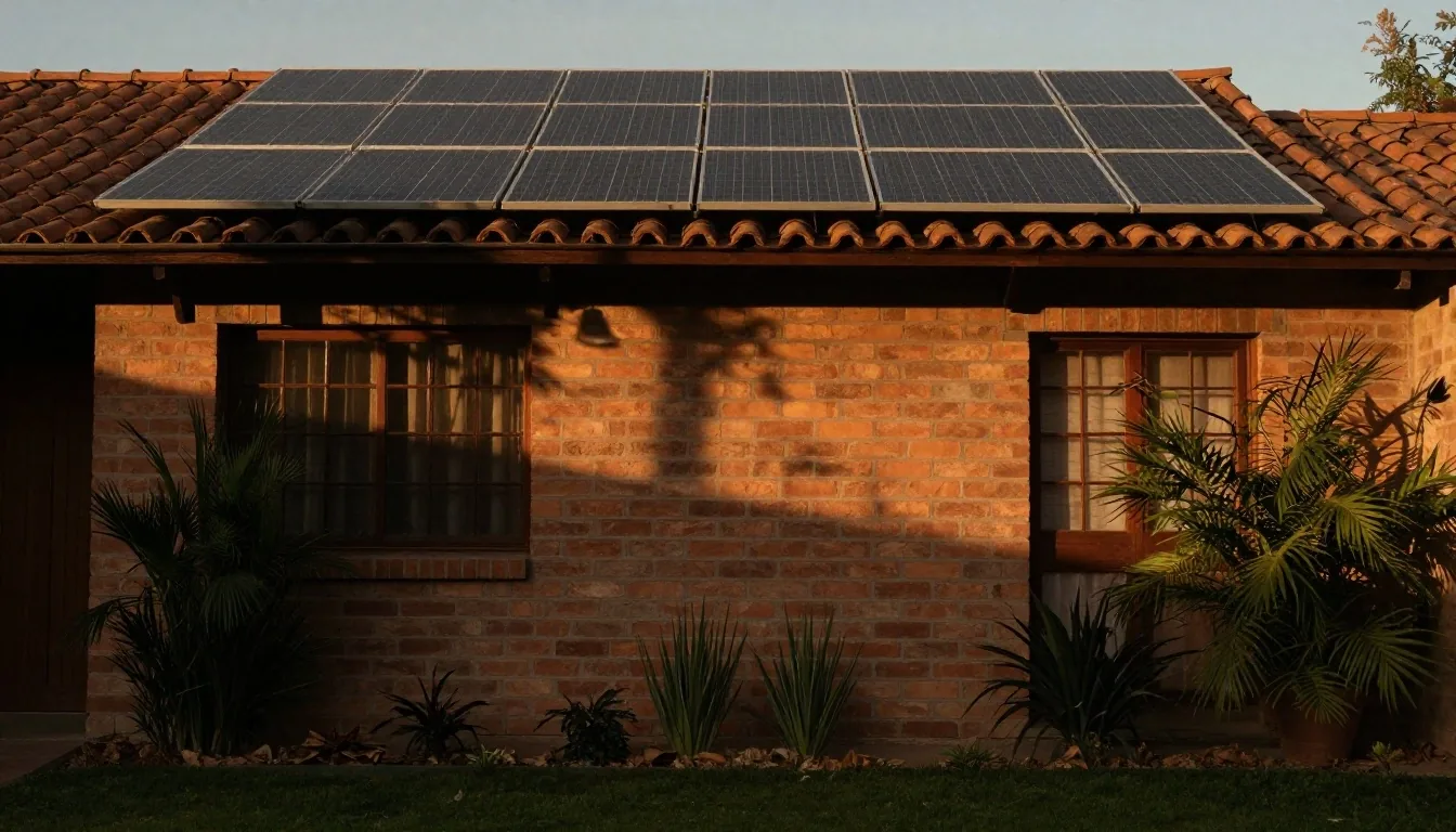 Techos argentinos al atardecer con paneles solares