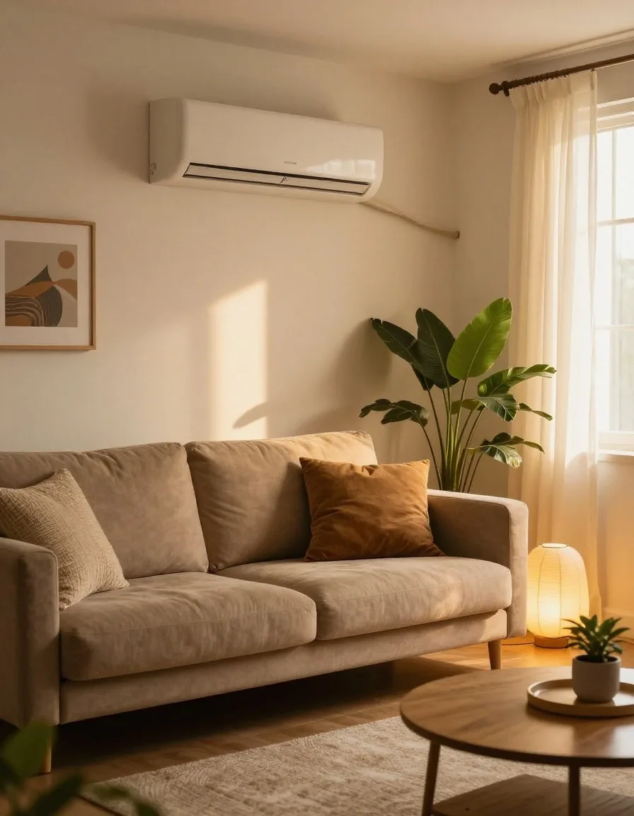 Living con aire acondicionado y luz de tarde