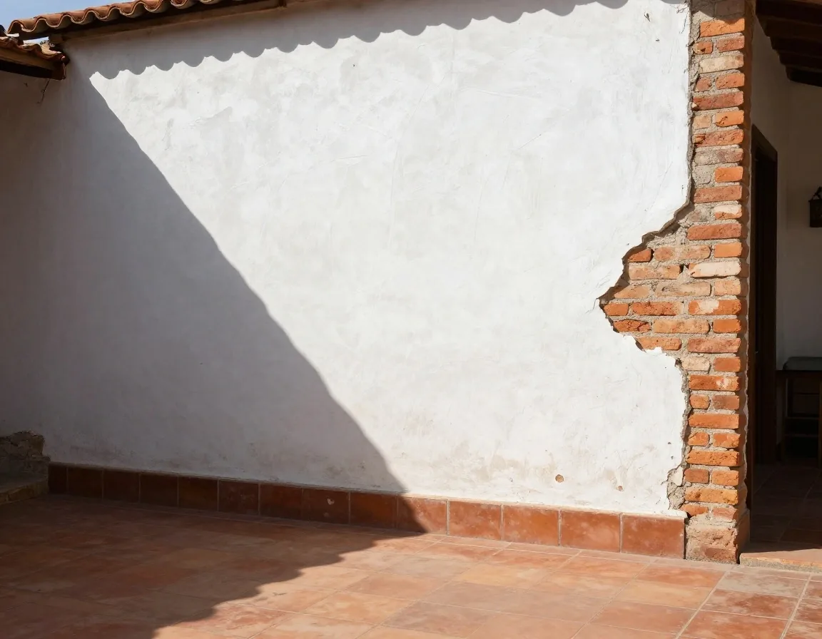 Muro de patio con revoque y ladrillo a la vista