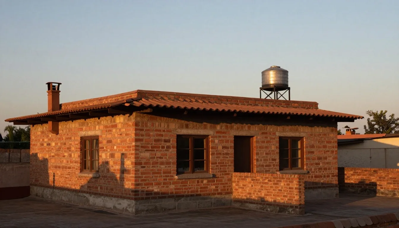 Techo de casa argentina bajo sol de tarde