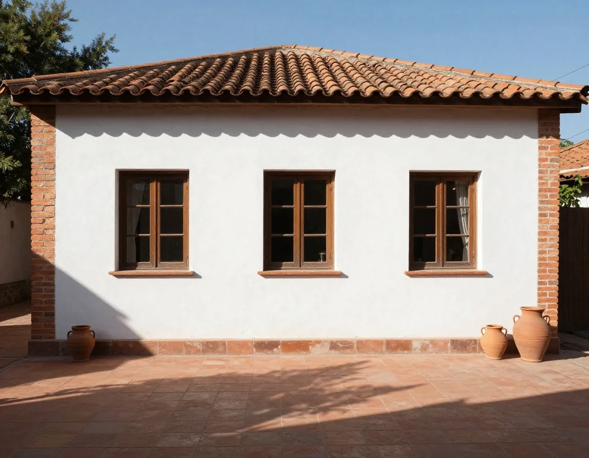 Muro de patio con corte de ladrillo bajo sol