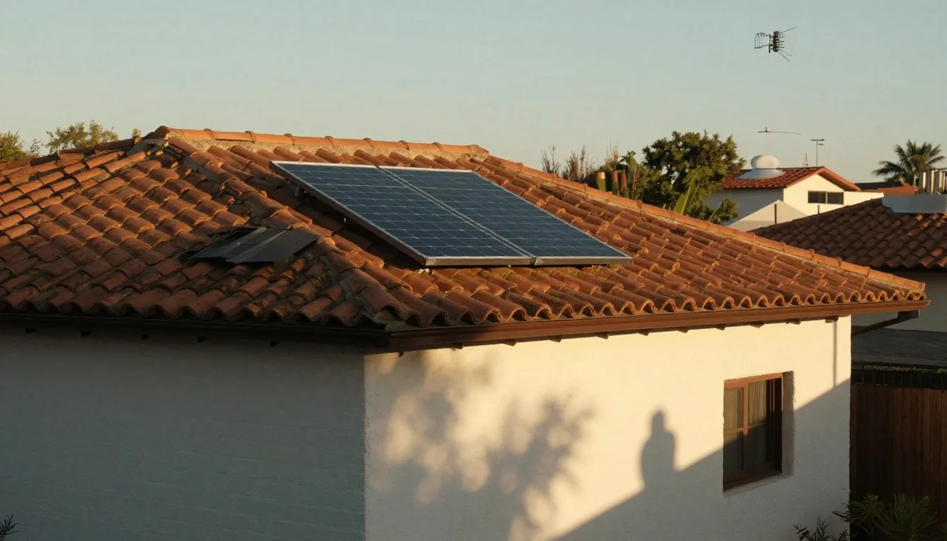 Techo de casa argentina bajo sol de tarde