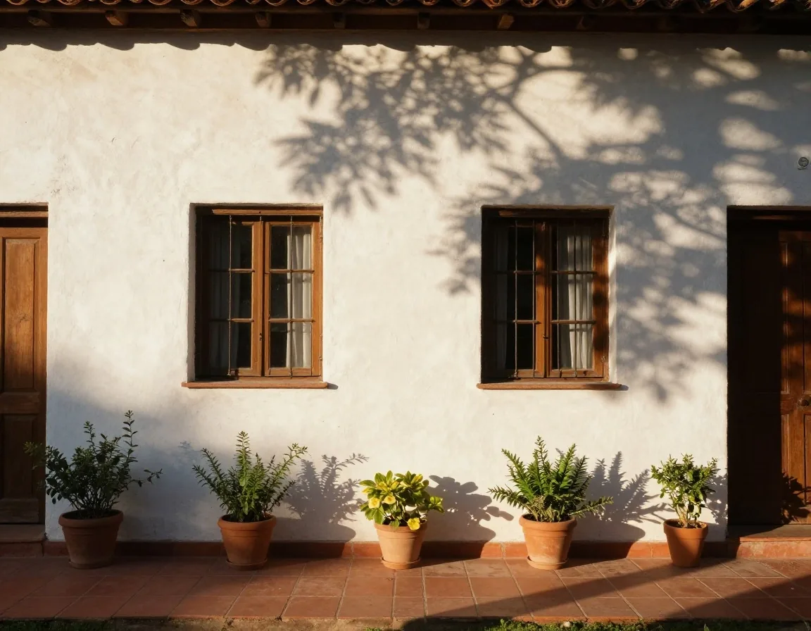 Muro de patio con corte de sol y sombra