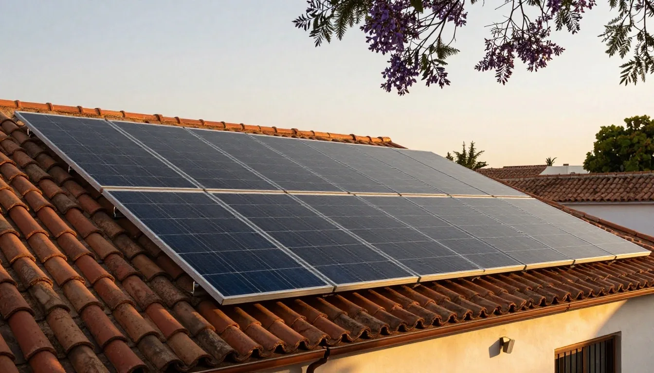 Paneles solares montados sobre techo de tejas