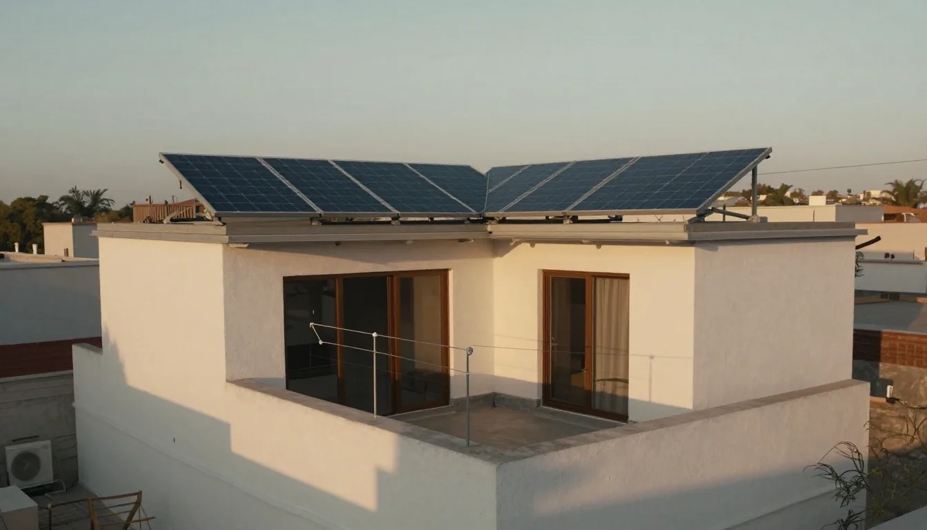 Techo de casa argentina con paneles solares a la tarde