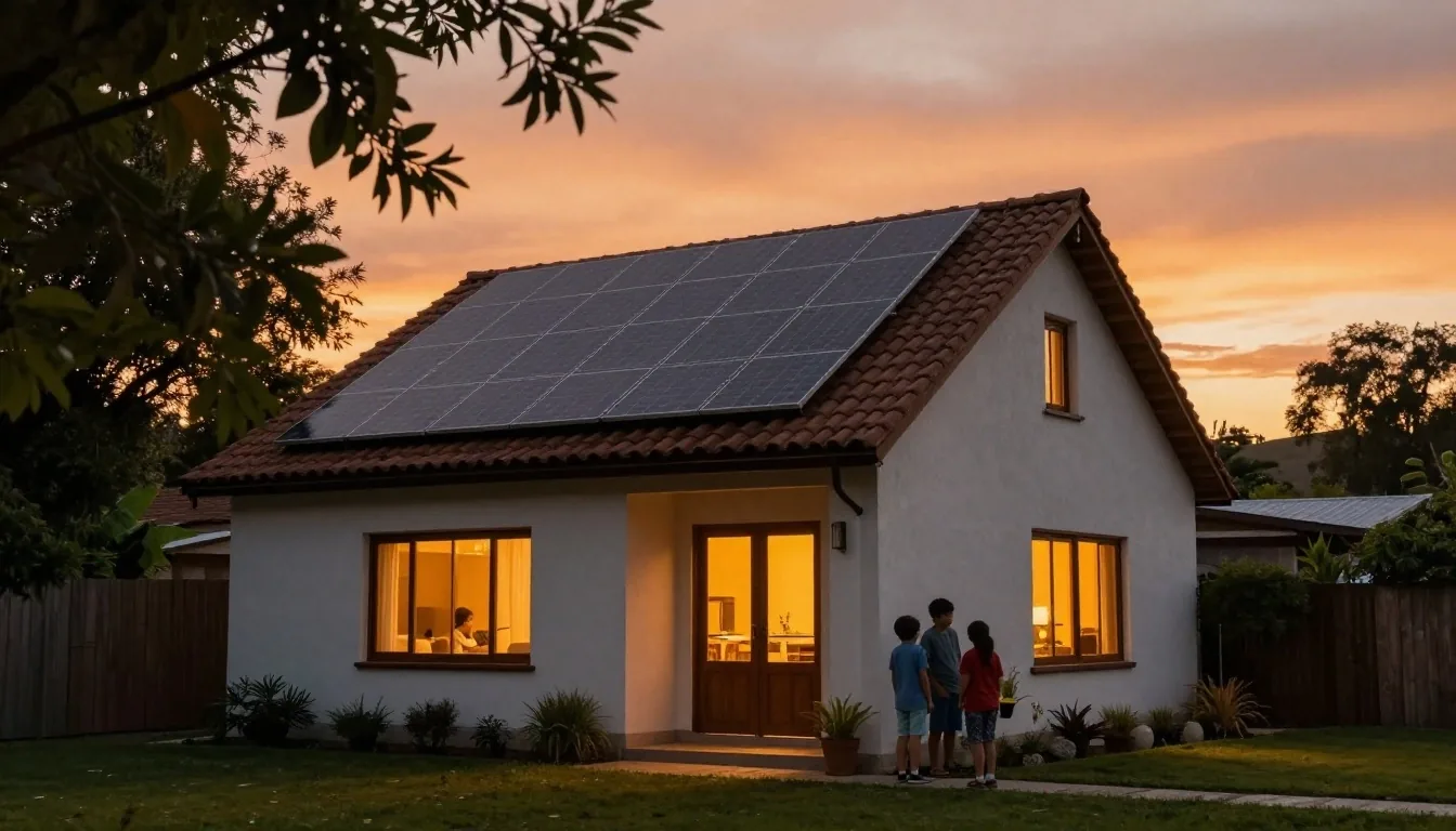 Techos argentinos al atardecer con paneles solares